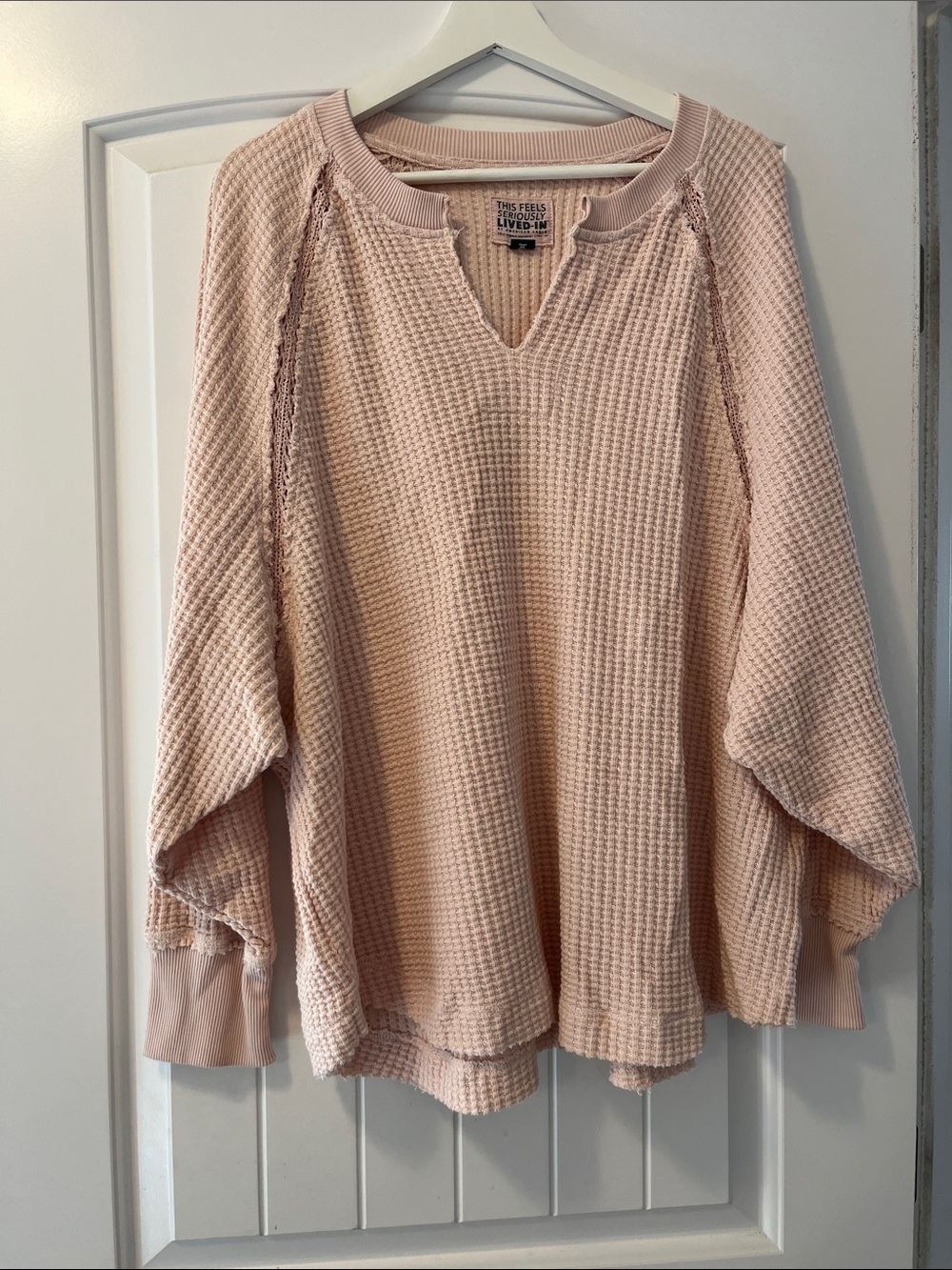 American Eagle Pink Waffle Knit Women's Top